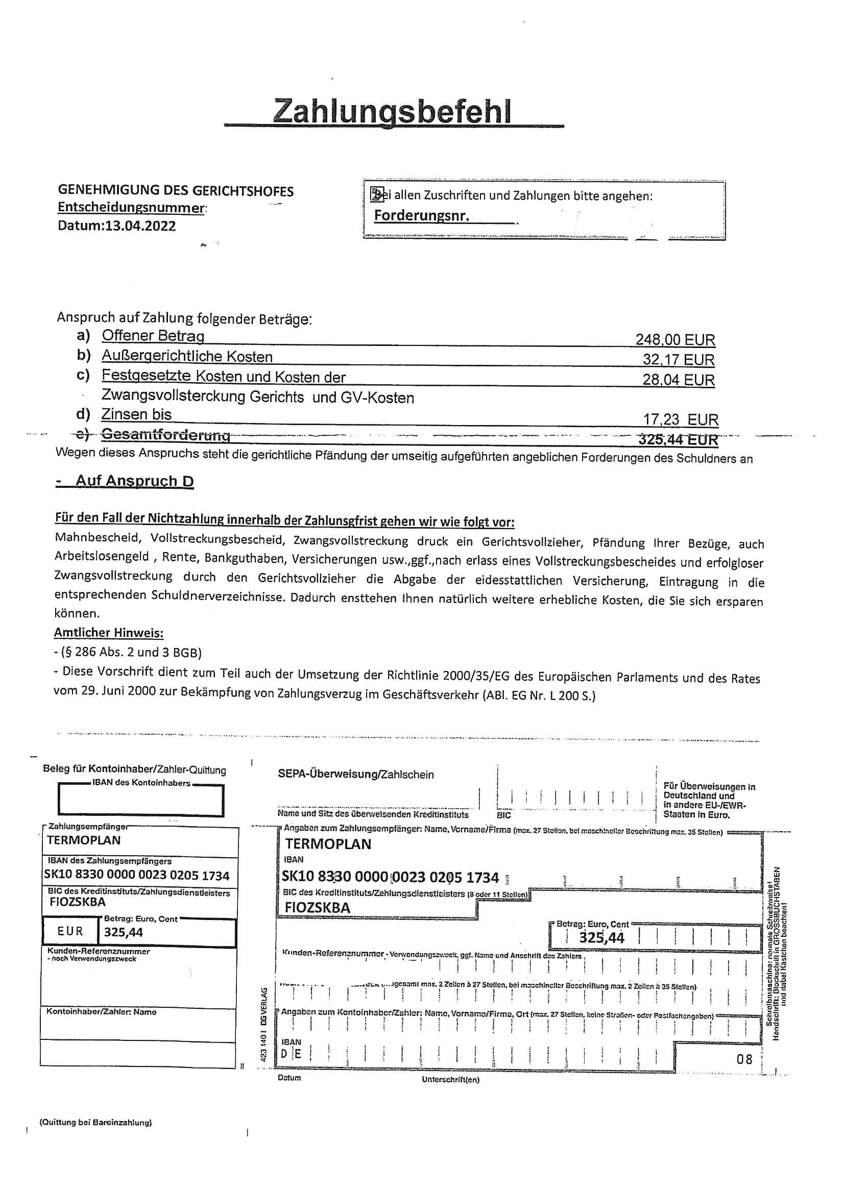 Betrugsschreiben Seite 2